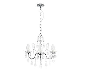 MiniSun | Modern 3 Way Silver Chrome Chandelier with Clear Glass Droplets | Chandeliers, Home Décor & Improvement Essential | Includes 3W LED Bulbs [3000K Warm White] | Mains Wired