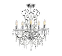 MiniSun | Modern 5 Way Silver Chrome Ceiling Light Chandelier Fitting with Clear K5 Genuine Lead Crystal Droplets | Ceiling Lights & Home Improvements Essential