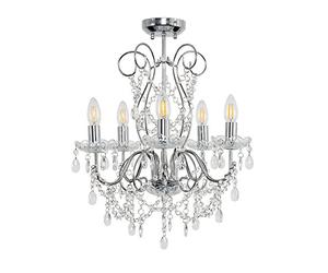 MiniSun | Modern 5 Way Silver Chrome Ceiling Light Chandelier Fitting with Clear K5 Genuine Lead Crystal Droplets | Ceiling Lights & Home Improvements Essential | Mains Wired