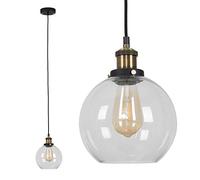 MiniSun | Modern Black and Gold Ceiling Pendant and Clear Glass Globe Light Fitting | Pendant Lights, Home Décor & Improvement Essential | Mains Wired