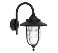 MiniSun | Modern Black Fishermans Style Swan Neck Wall Lantern | Outdoor Wall Lights, Home Décor & Improvement Essential | Includes 6W LED Bulb | Mains Wired
