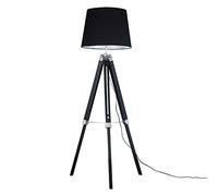 MiniSun | Modern Black Wood and Silver Chrome Floor Lamp with a Black Tapered Light Shade | Floor Lamps & Torchieres, Home Décor & Improvement Essential | Includes 6W LED Bulb [3000K Warm White]