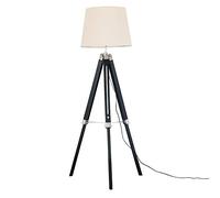 MiniSun | Modern Black Wood and Silver Chrome Tripod Floor Lamp with a Beige Tapered Light Shade | Floor Lamps & Torchieres, Home Décor & Improvement Essential | Includes Bulb [3000K Warm White]