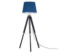 MiniSun | Modern Black Wood and Silver Chrome Tripod Floor Lamp with a Navy Tapered Light Shade | Floor Lamps & Torchieres, Home Décor & Improvement Essential | Includes Bulb [3000K Warm White]