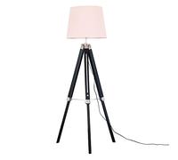 MiniSun | Modern Black Wood and Silver Chrome Tripod Floor Lamp with a Pink Tapered Light Shade | Floor Lamps & Torchieres, Home Décor & Improvement Essential