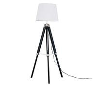 MiniSun | Modern Black Wood and Silver Chrome Tripod Floor Lamp with a White Tapered Light Shade | Floor Lamps & Torchieres, Home Décor & Improvement Essential | Includes Bulb [3000K Warm White]