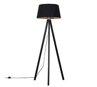 MiniSun | Modern Black Wood Tripod Design Floor Lamp with a Matt Black/Copper Geometric Shade | Floor Lamps & Home Improvements Essential