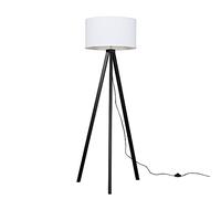 MiniSun | Modern Black Wood Tripod Design Floor Lamp with a White Drum Shade | Floor Lamps & Torchieres, Home Décor & Improvement Essential | Includes Bulb [3000K Warm White]