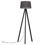 MiniSun Modern Black Wood Tripod Floor Lamp with a Grey Tapered Shade