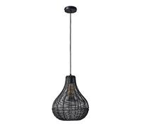 MiniSun | Modern Black Woven Wicker Rattan Teardrop Basket Ceiling Light Shade | Pendant Lights, Home Décor & Improvement Essential | Includes Bulb [3000K Warm White] | Includes Full Wired Fitting