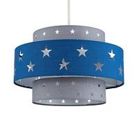 MiniSun | Modern Blue and Light Grey Cut Out Star Design Ceiling Light Shade | Pendant Lights, Home Décor & Improvement Essential | Includes 10W GLS Bulb [3000K Warm White] | 300mm Shade Width