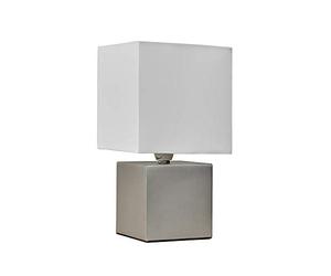 MiniSun | Modern Brushed Chrome Cube Design Touch Table Lamp with a White Fabric Light Shade | Table Lamps, Home Décor & Improvement Essential
