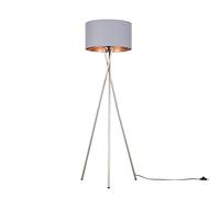 MiniSun | Modern Brushed Chrome Floor Lamp with a Grey and Copper Shade | Floor Lamps & Torchieres, Home Décor & Improvement Essential | Includes 6W GLS Bulb [3000K Warm White]