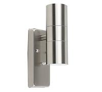 MiniSun | Modern Brushed Chrome IP44 Rated Up/Down Outdoor Security Wall Light Complete with 2 x 5W GU10 Cool White LED Bulbs | Outdoor Lights & Home/Garden Improvements Essential |