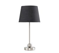 MiniSun | Modern Brushed Chrome Single Stem Metal Ball Table Lamp with a Black Tapered Shade | Home Décor, Bedside & Desk Lamp | Includes Bulb [3000K Warm White]