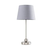 MiniSun | Modern Brushed Chrome Single Stem Metal Ball Table Lamp with a Grey Tapered Shade | Table Lamps & Home Improvements Essential
