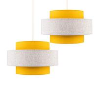 MiniSun | Modern Ceiling Light Shades in a Mustard and Grey Herringbone Finish | Pendant Lights, Home Décor & Improvement Essential | Set of 2 | Includes 10W GLS Bulbs | 30cm Shade Width