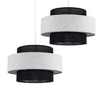 MiniSun | Modern Ceiling Pendant Light Shades in a Black and Grey Herringbone Finish | Pendant Lights, Home Décor & Improvement Essential | Set of 2 | 300mm Shade Width