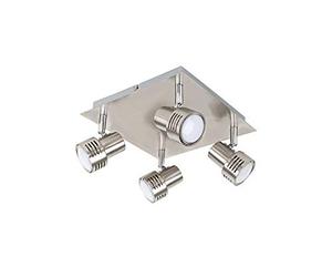 MiniSun | Modern Chrome 4 Way GU10 Square Ceiling Spotlight - Complete with Thermal Plastic 5w High Power Frosted Lens Bulbs 6500K | Ceiling Lights & Home Improvements Essential | Mains Wired