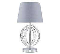 MiniSun | Modern Chrome Acrylic Jewel Table Lamp with a Grey Tapered Light Shade | Home Décor, Bedside & Desk Lamp