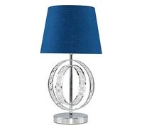 MiniSun | Modern Chrome Acrylic Jewel Table Lamp with a Navy Blue Tapered Light Shade | Home Décor, Bedside & Desk Lamp | Includes Bulb [3000K Warm White]