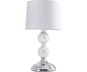 MiniSun | Modern Chrome and Mosaic Glass Table Lamp with a Grey Shade | Table Lamps, Home Décor & Improvement Essential