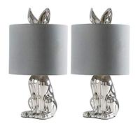 MiniSun | Modern Chrome Ceramic Rabbit/Hare Table Lamps with Grey Shades | Home Décor, Bedside & Desk Lamp | Set of 2