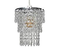 MiniSun | Modern Chrome Chandelier with Clear Acrylic Jewel Droplets | Pendant Lights, Home Décor & Improvement Essential | 200mm Shade Width