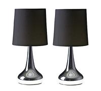 Teardrop Pair Fabric Shades Brushed Chrome Touch Table Lamps and Bulbs ValueLights Black One Size
