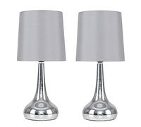 Teardrop Pair Fabric Shades Brushed Chrome Touch Table Lamps and Bulbs ValueLights Grey One Size