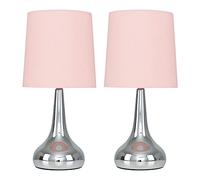 Teardrop Pair Fabric Shades Brushed Chrome Touch Table Lamps and Bulbs ValueLights Baby Pink One Size