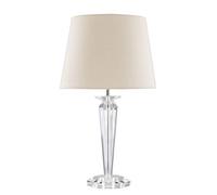 MiniSun | Modern Clear Genuine K9 Crystal Base Table Lamp with a Beige Tapered Shade | Home Décor, Bedside & Desk Lamp | Includes Bulb [3000K Warm White]