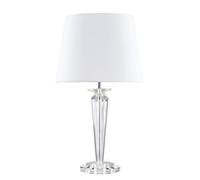 MiniSun | Modern Clear Genuine K9 Crystal Base Table Lamp with a White Tapered Shade | Home Décor, Bedside & Desk Lamp | Includes Bulb [3000K Warm White]