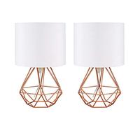 MiniSun | Modern Copper Basket Table Lamps with White Fabric Shades | Table Lamps, Home Décor & Improvement Essential | Set of 2