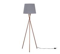 Modern Copper Metal Tripod Floor Lamp with a Grey Tapered Shade - Complete with a 6w LED Bulb [3000K Warm White]