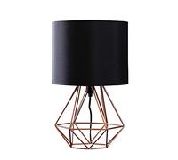 MiniSun | Modern Copper Metal Basket Cage Bed Side Table Lamp with a Black Fabric Shade | Table Lamps & Home Improvements Essential