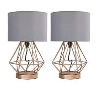 MiniSun | Modern Copper Metal Basket Touch Table Lamps with a Grey Shade | Table Lamps, Home Décor & Improvement Essential | Set of 2 | Includes 5W LED Bulbs [3000K Warm White]