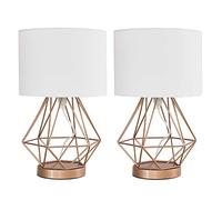 MiniSun | Modern Copper Metal Basket Touch Table Lamps with a White Shade | Home Décor, Bedside & Desk Lamp | Set of 2 | Includes Bulb [3000K Warm White]