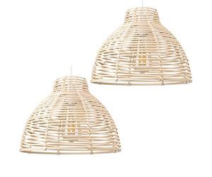 MiniSun | Modern Cream Wicker Basket Style Ceiling Light Shades | Pendant Lights, Home Décor & Improvement Essential | Set of 2 | Includes 4W LED Bulbs [2700K Warm White] | 31cm Shade Width