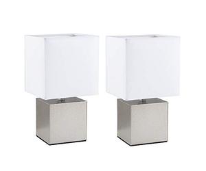 MiniSun | Modern Cube Design Touch Dimmer Table Lamps with White Fabric Light Shades | Table Lamps, Home Décor & Improvement Essential | Set of 2