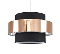 MiniSun | Modern Cylinder Ceiling Pendant Light Shade in a Black & Copper Effect Finish Complete with a 6w LED GLS Bulb [3000K Warm White] | Shades & Home Improvements Essential | 340mm Shade Width