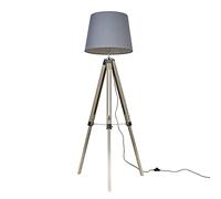 MiniSun | Modern Distressed Wood and Silver Chrome Tripod Floor Lamp with a Grey Tapered Light Shade | Floor Lamps & Torchieres, Home Décor & Improvement Essential | Includes Bulb [3000K Warm White]