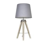 MiniSun | Distressed Wood and Silver Chrome Tripod Table Lamp with a Grey Light Shade | Home Décor, Bedside & Desk Lamp