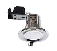 MiniSun | Modern Fire Rated Polished Chrome GU10 Recessed Ceiling Downlight/Spotlights | LED Bulbs, Home Décor & Improvement Essential | Pack of 4 | Includes Bulb [3000K Warm White]