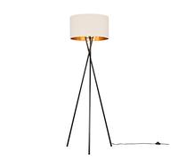 MiniSun | Modern Gloss Black Metal Tripod Floor Lamp with a Beige and Gold Shade | Floor Lamps & Torchieres, Home Décor, Improvement & Lifestyle Essential