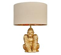 MiniSun | Modern Gold Sitting Gorilla Design Table Lamp with a Beige/Gold Shade | Home Décor, Bedside & Desk Lamp | Includes Bulb [3000K Warm White]
