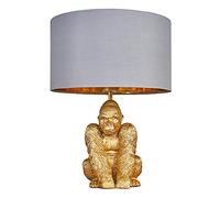 MiniSun | Modern Gold Sitting Gorilla Design Table Lamp with a Grey/Gold Cylinder Shade | Table Lamps, Home Décor & Improvement Essential