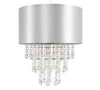 MiniSun | Modern Grey Ceiling Light Shade with Clear Acrylic Jewel Effect Droplets | Pendant Lights, Home Décor & Improvement Essential | 32cm Shade Width