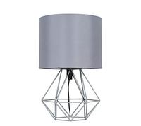 MiniSun | Modern Grey Metal Basket Table Lamp with a Grey Fabric Shade | Table Lamps, Home Décor & Improvement Essential | Includes 4W Bulb [3000K Warm White]