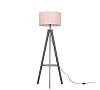 MiniSun | Modern Grey Wood Tripod Design Floor Lamp with Storage Shelf & Pink Drum Shade | Floor Lamps & Home Improvements Essential